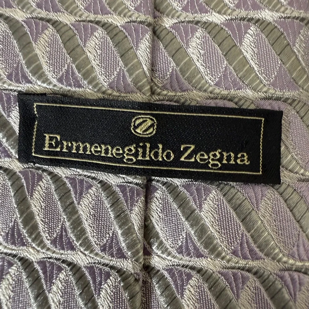 Ermenegildo Zegna Silk Tie Mens Lavender Green Wavy Geometric Made in Italy